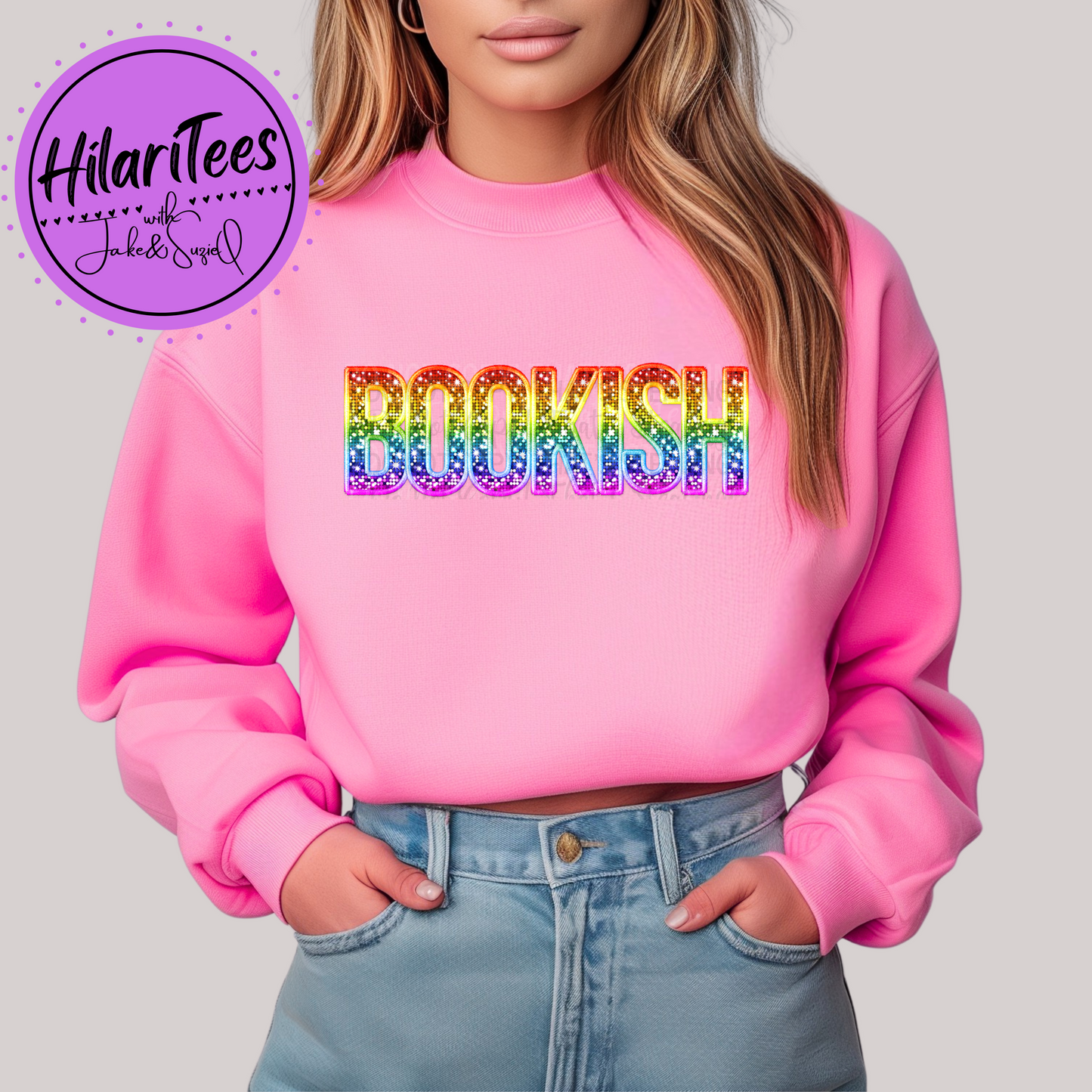 Bookish - Rainbow Faux Embroidery - Crewneck