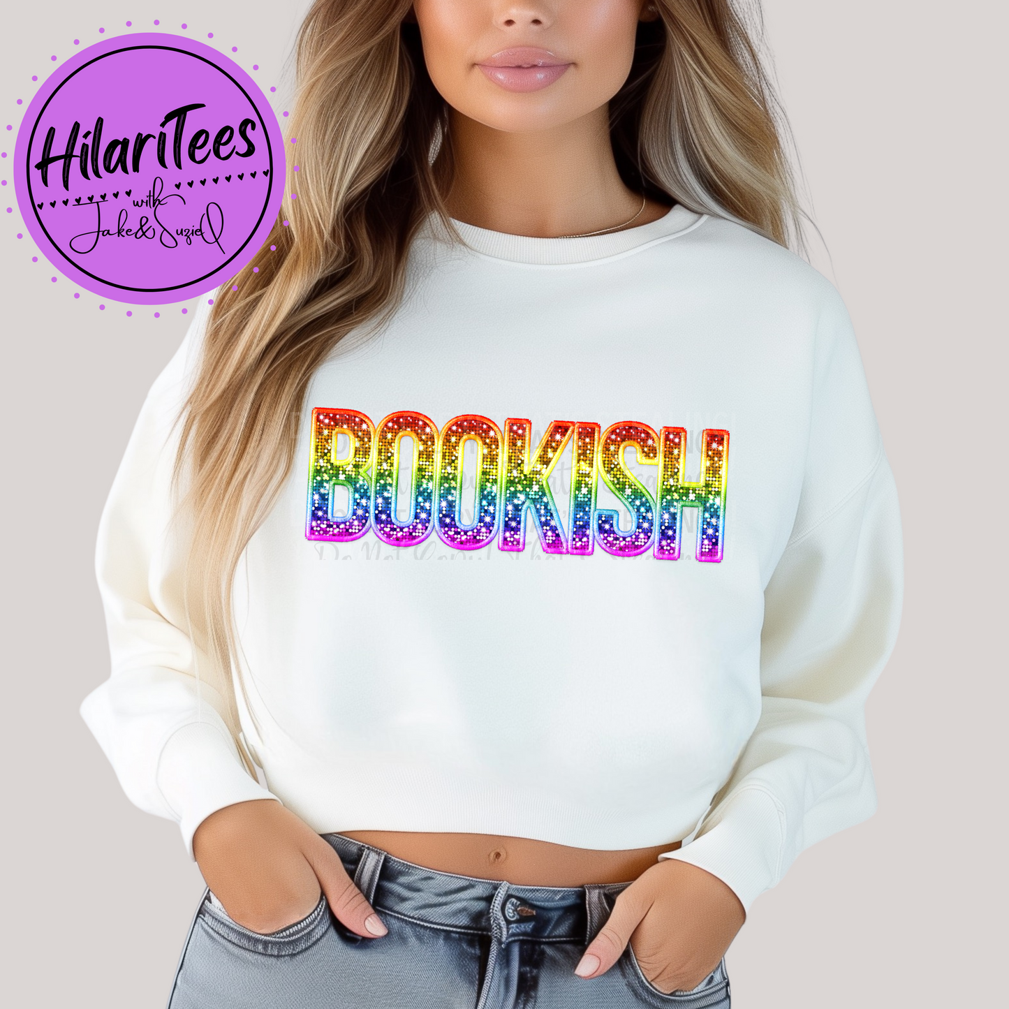 Bookish - Rainbow Faux Embroidery - Crewneck