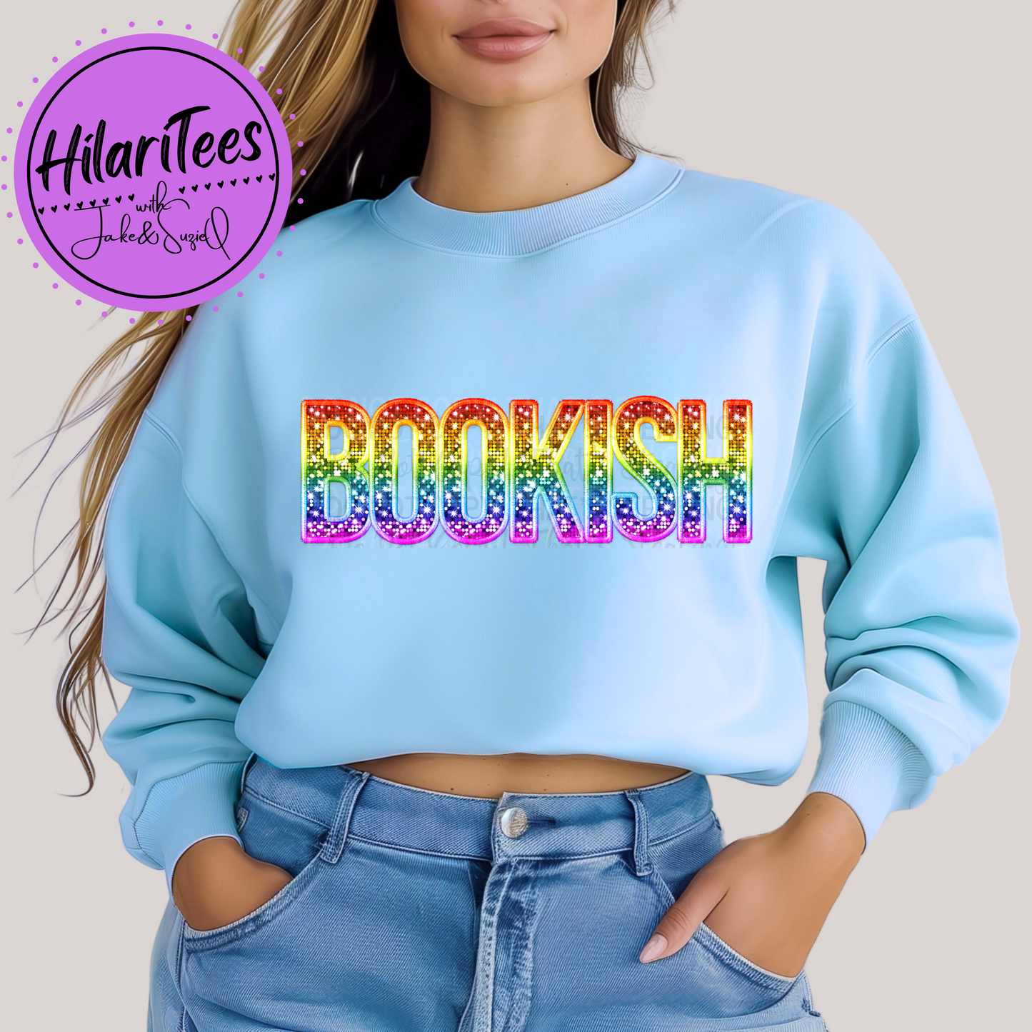 Bookish - Rainbow Faux Embroidery - Crewneck