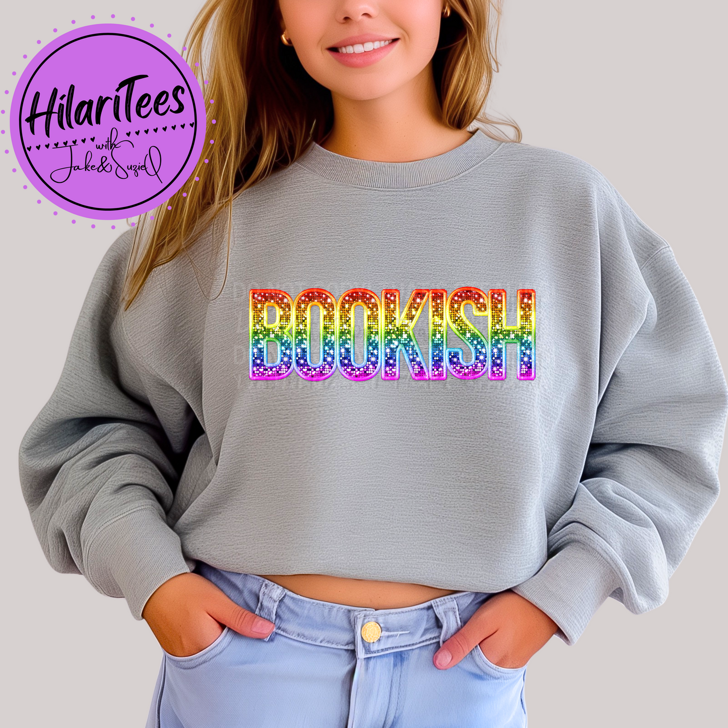 Bookish - Rainbow Faux Embroidery - Crewneck